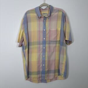 Orvis Mens XL Cotton Pastel Easter Short Sleeve Button Down Shirt Spring Casual